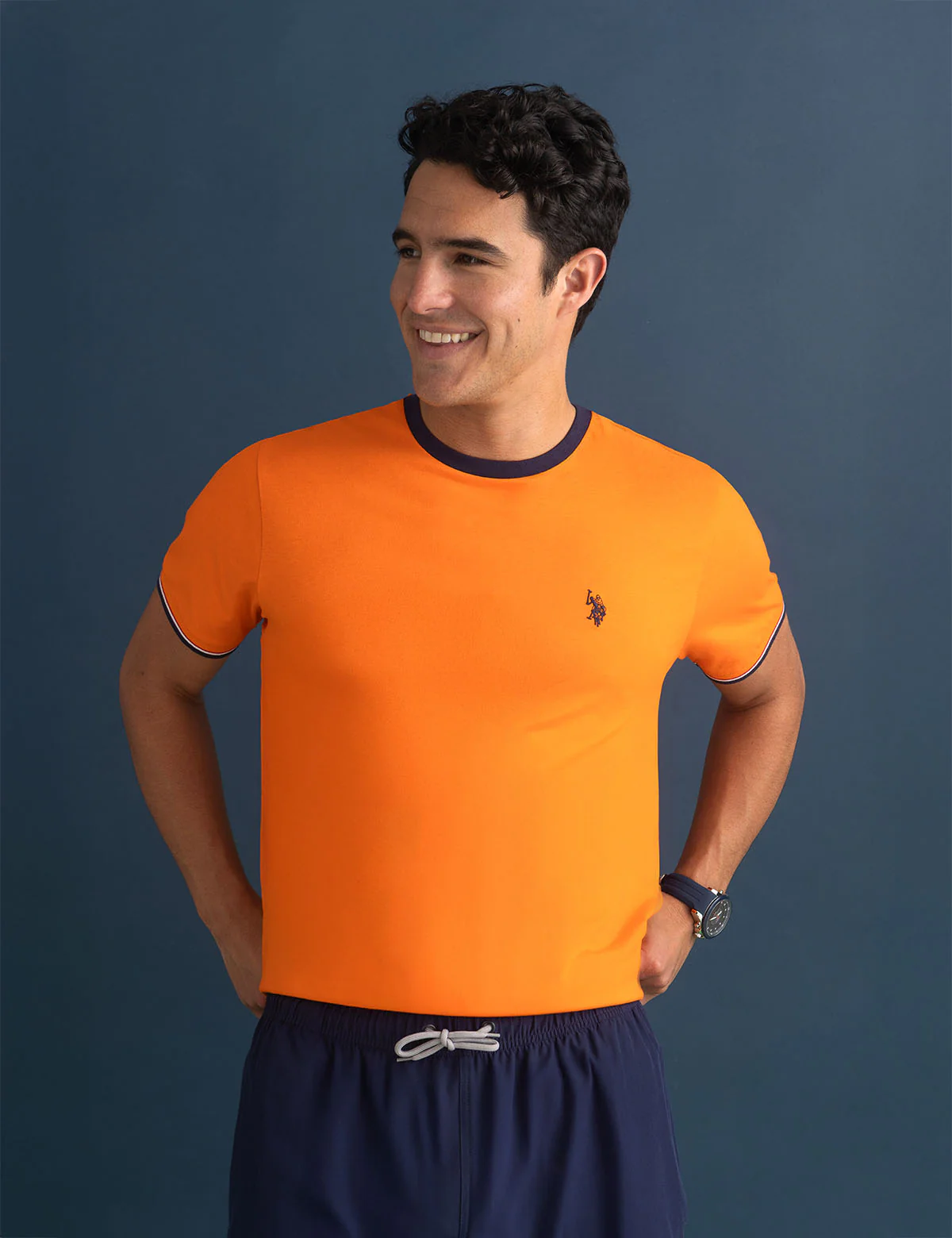 

Футболка U.S. Polo Assn Signature Stripe Trim Ringer, оранжевый