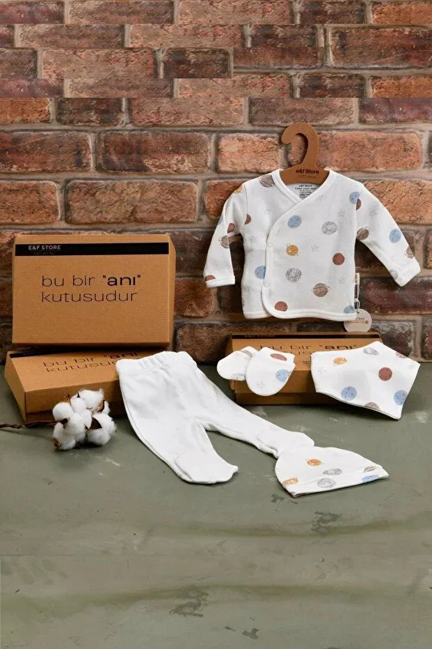 Детский комплект для выписки из роддома хлопковый Planet Pattern E&F Store, Ecru — фото 3