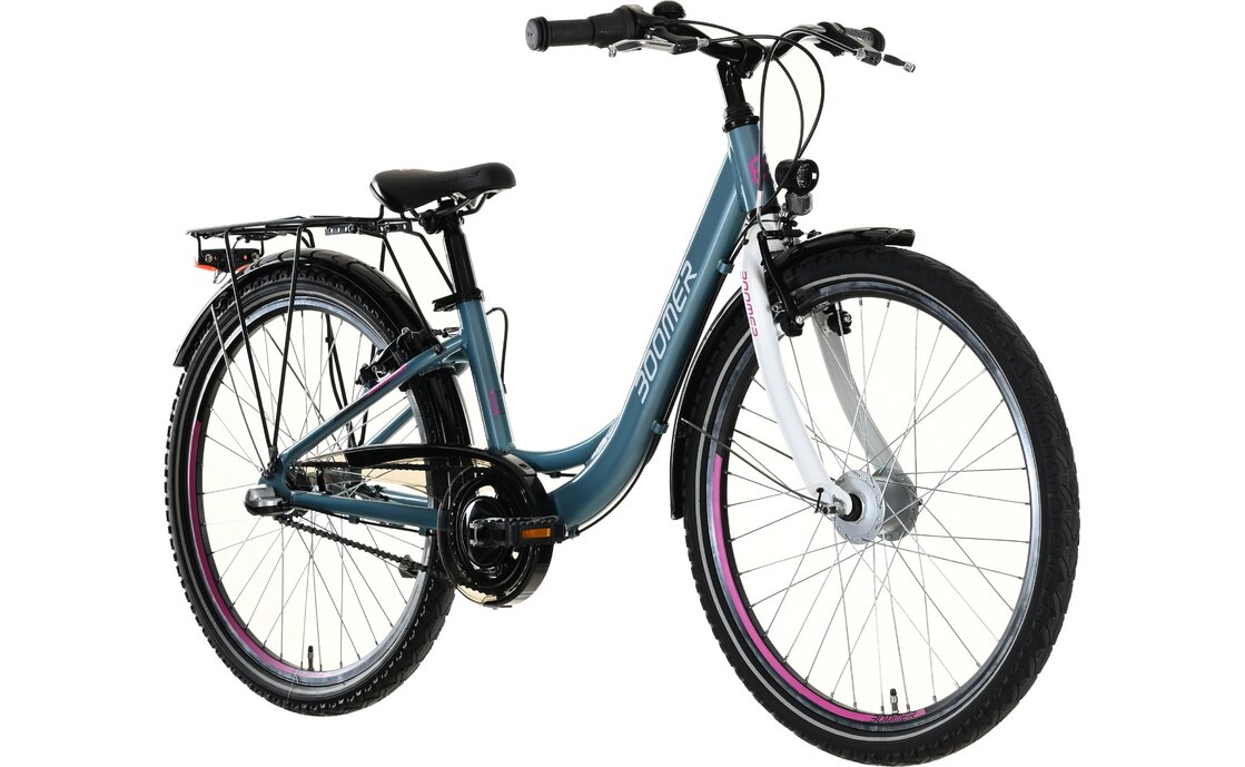 Детский велосипед Boomer CITY 24 N3 - 24 дюймов - Tiefeinsteiger - 2024, цвет Grau|grey blue/white/pink — фото 2
