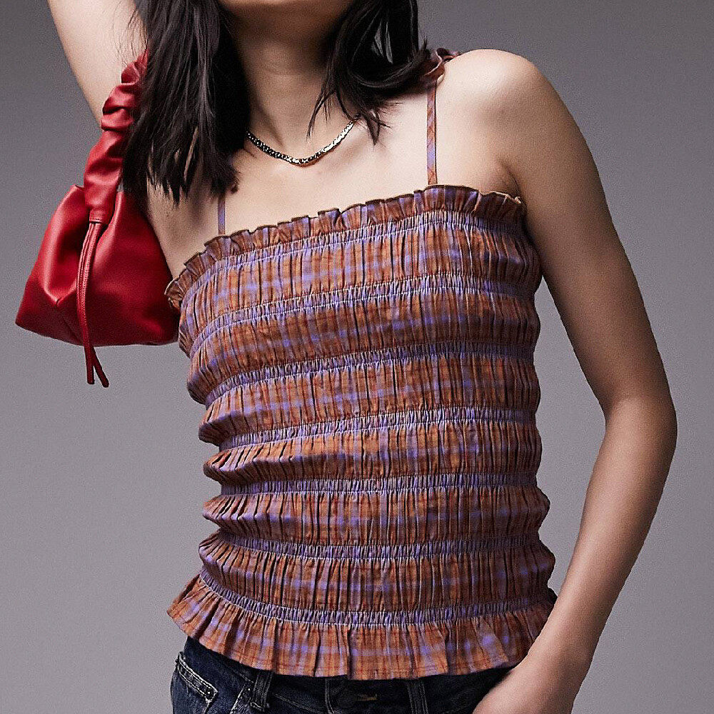 

Топ Topshop shirred strappy, сиренево-фиолетовый