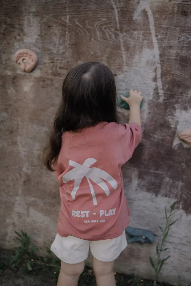 Детская футболка оверсайз с принтом Palm Tree Printed Cotton Oversize T-Shirt Dodo'S Baby, Pink — фото 4