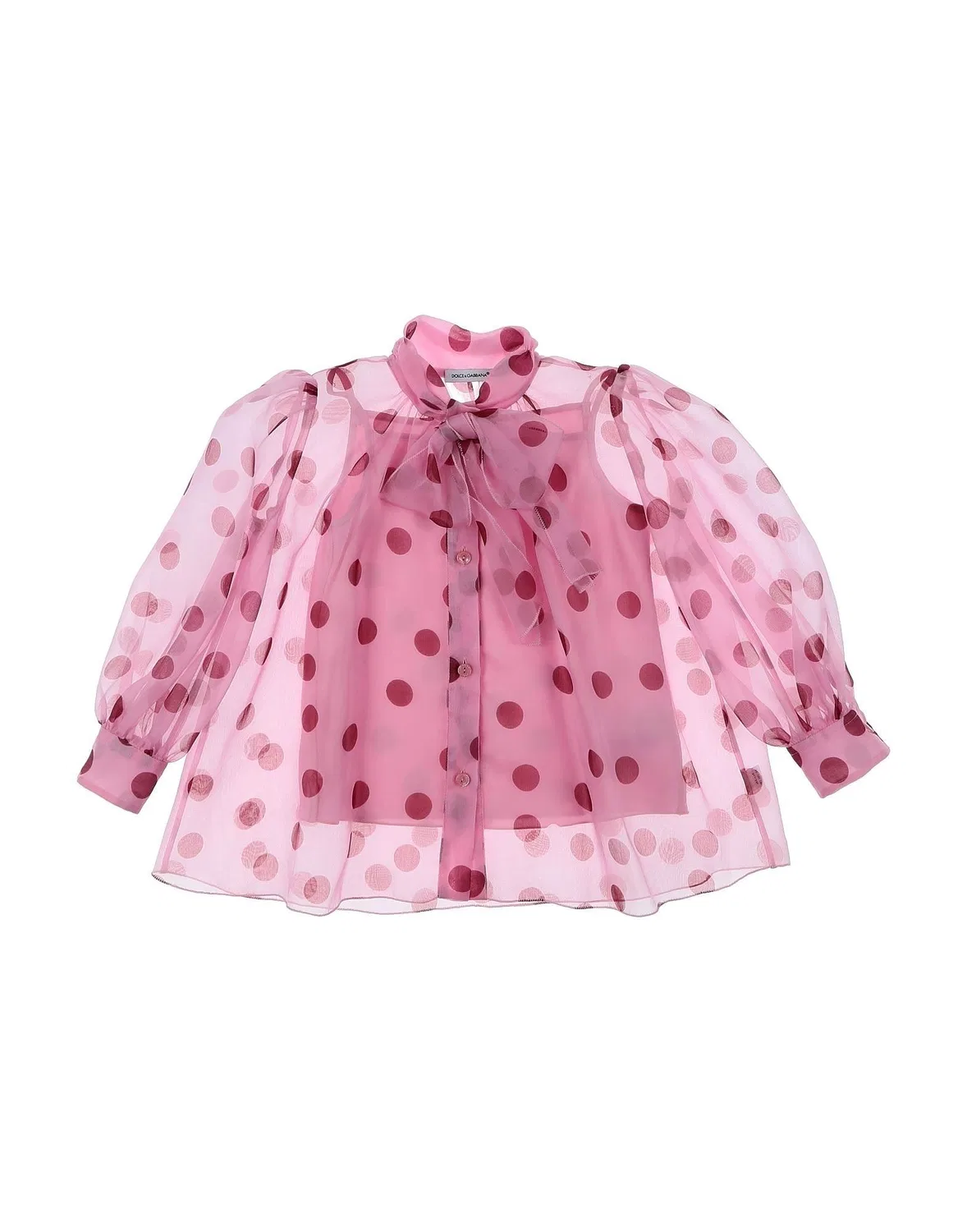 Детская блуза для девочек из органзы с горошком Bow-Tie Neckline Dolce&Gabbana, розовый