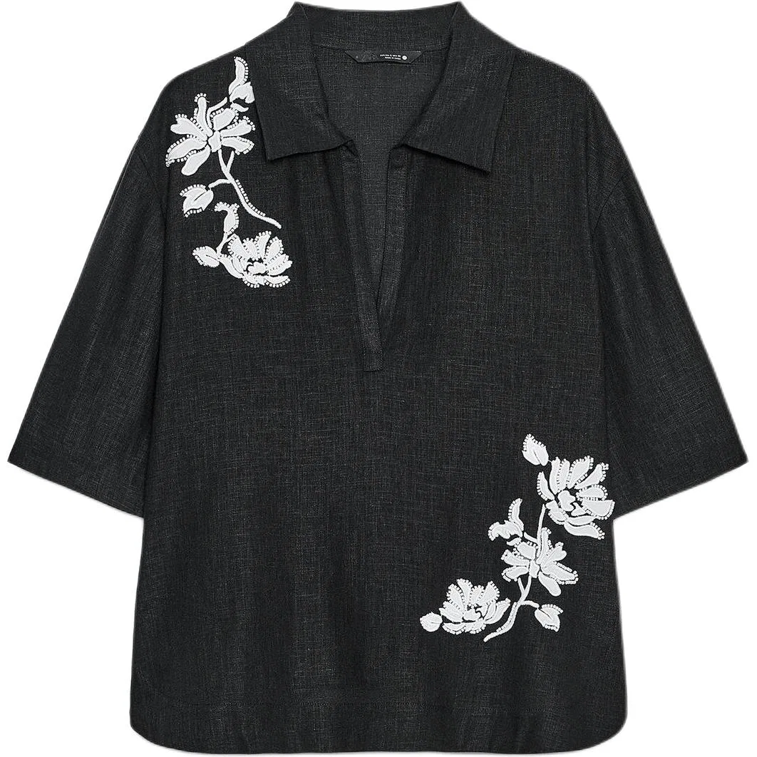 Женская рубашка с лацканами Black/White ZARA