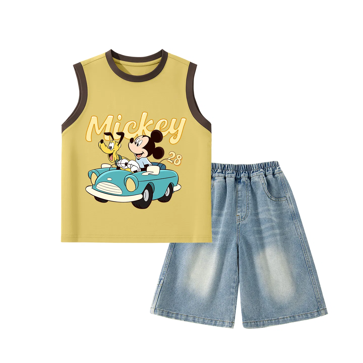 Детский спортивный костюм с круглым вырезом, Disney, Diqi Cheng Brown Yellow, Denim Blue