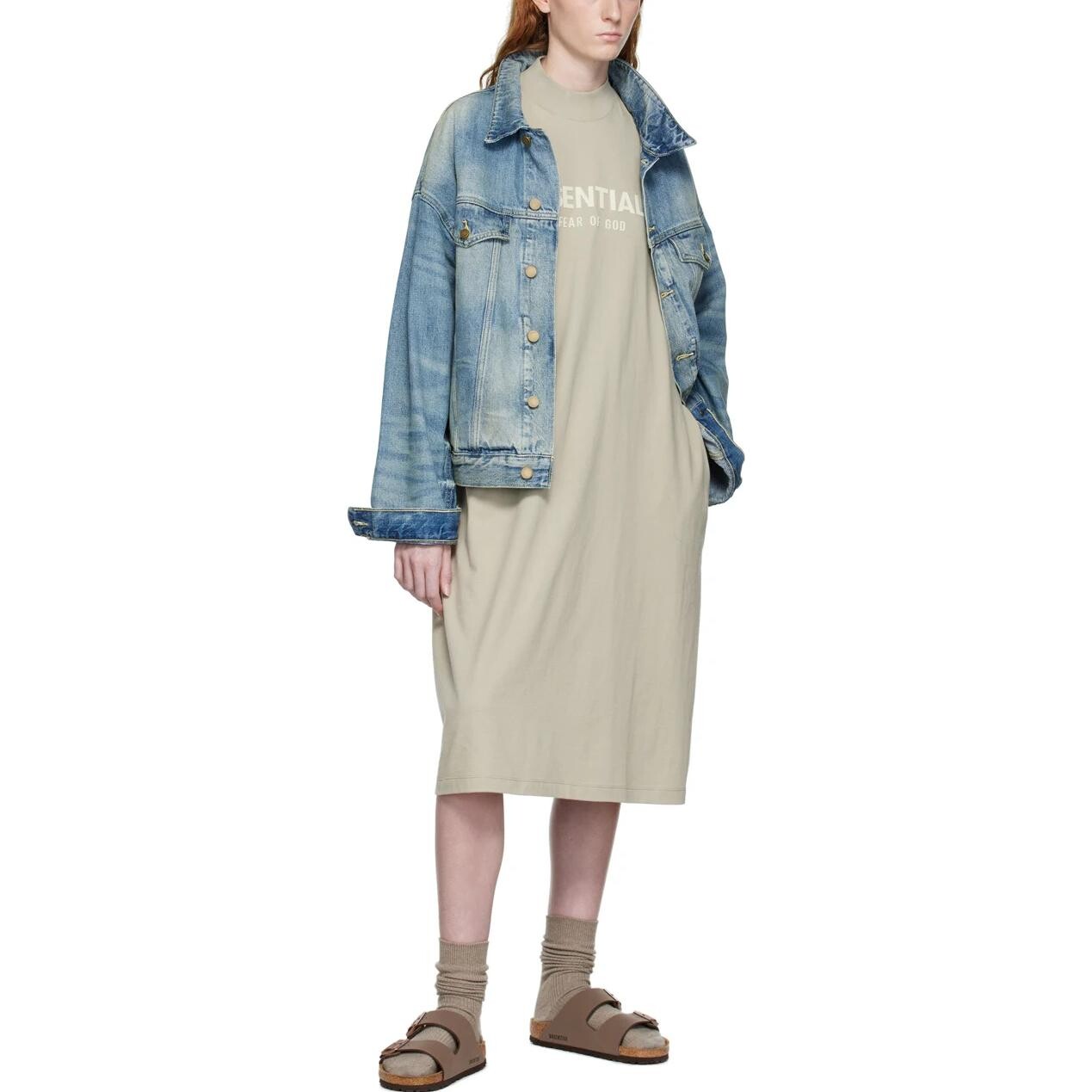 Платье с короткими рукавами женское дымчато-серое Fear Of God Essentials — фото 3