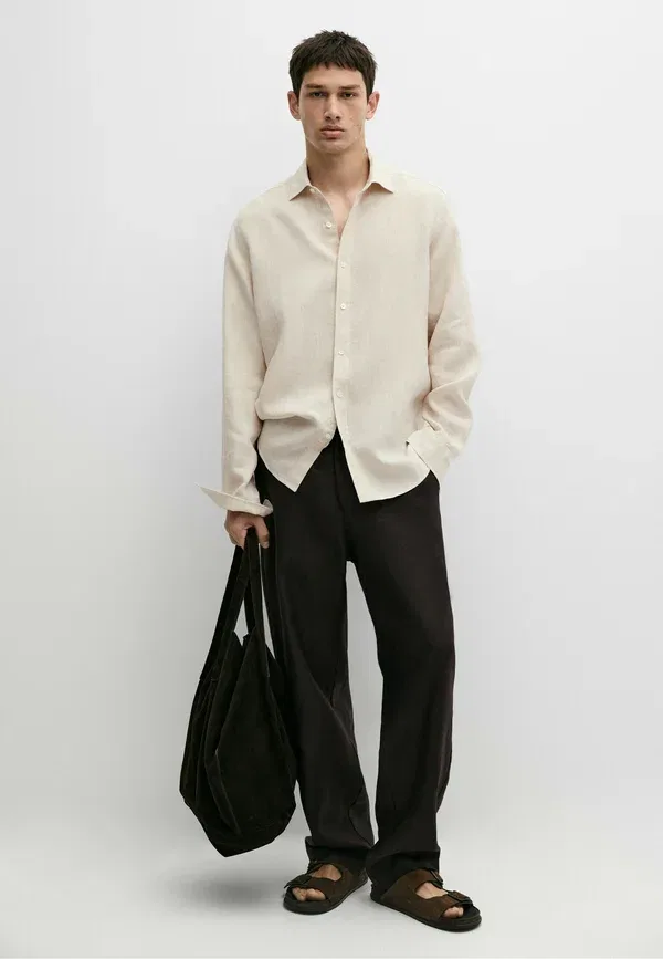 Рубашка из льна Marl Massimo Dutti, Beige, бежевый — фото 2