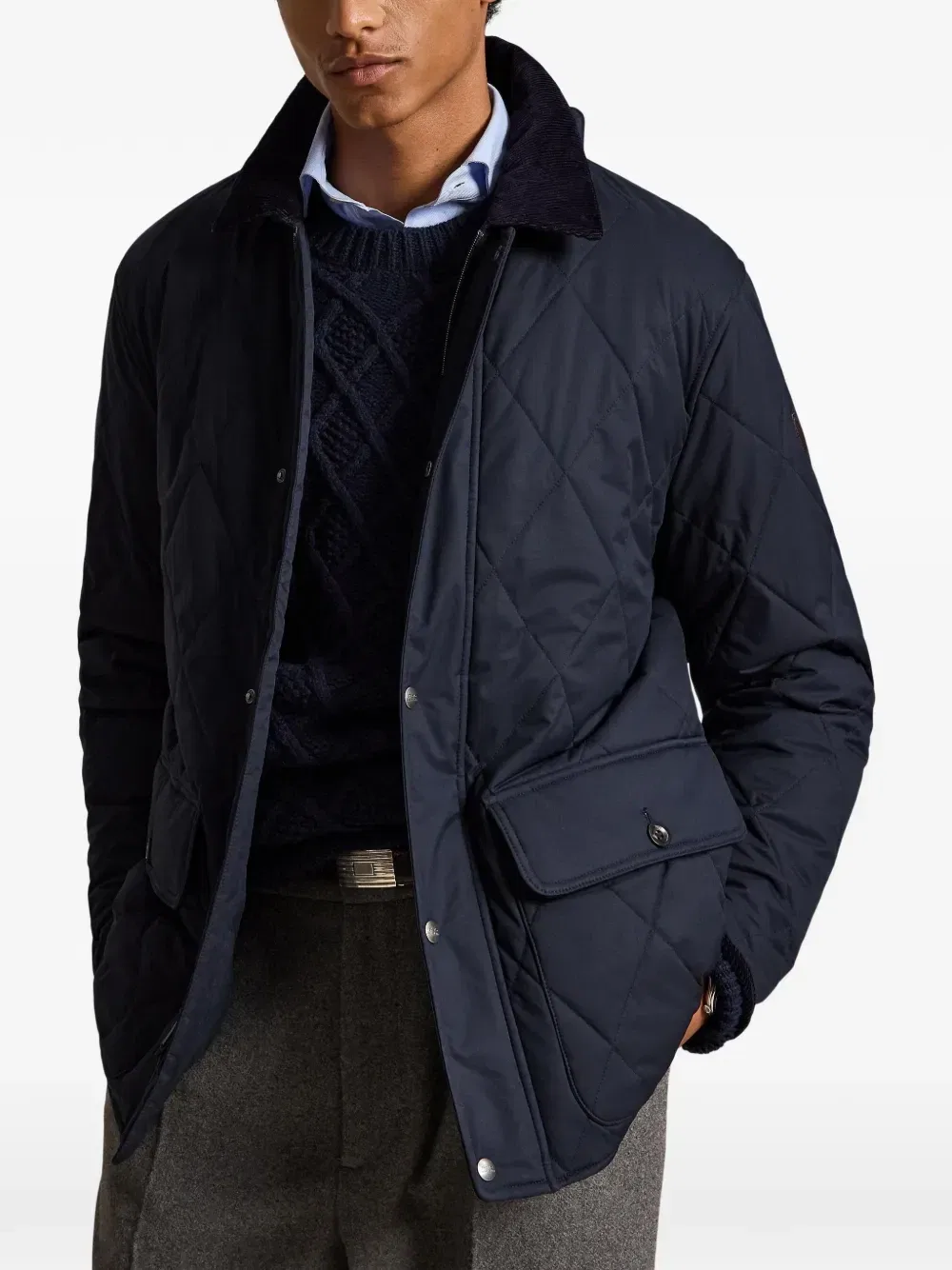 Стеганое пальто с вельветовым воротником Polo Ralph Lauren, синий — фото 3