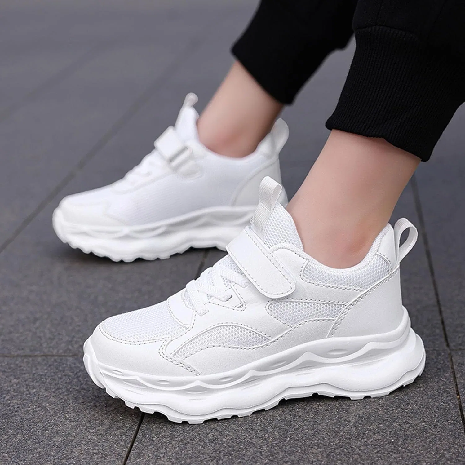 Детские кроссовки для мальчиков и девочек с сеткой, White — фото 2