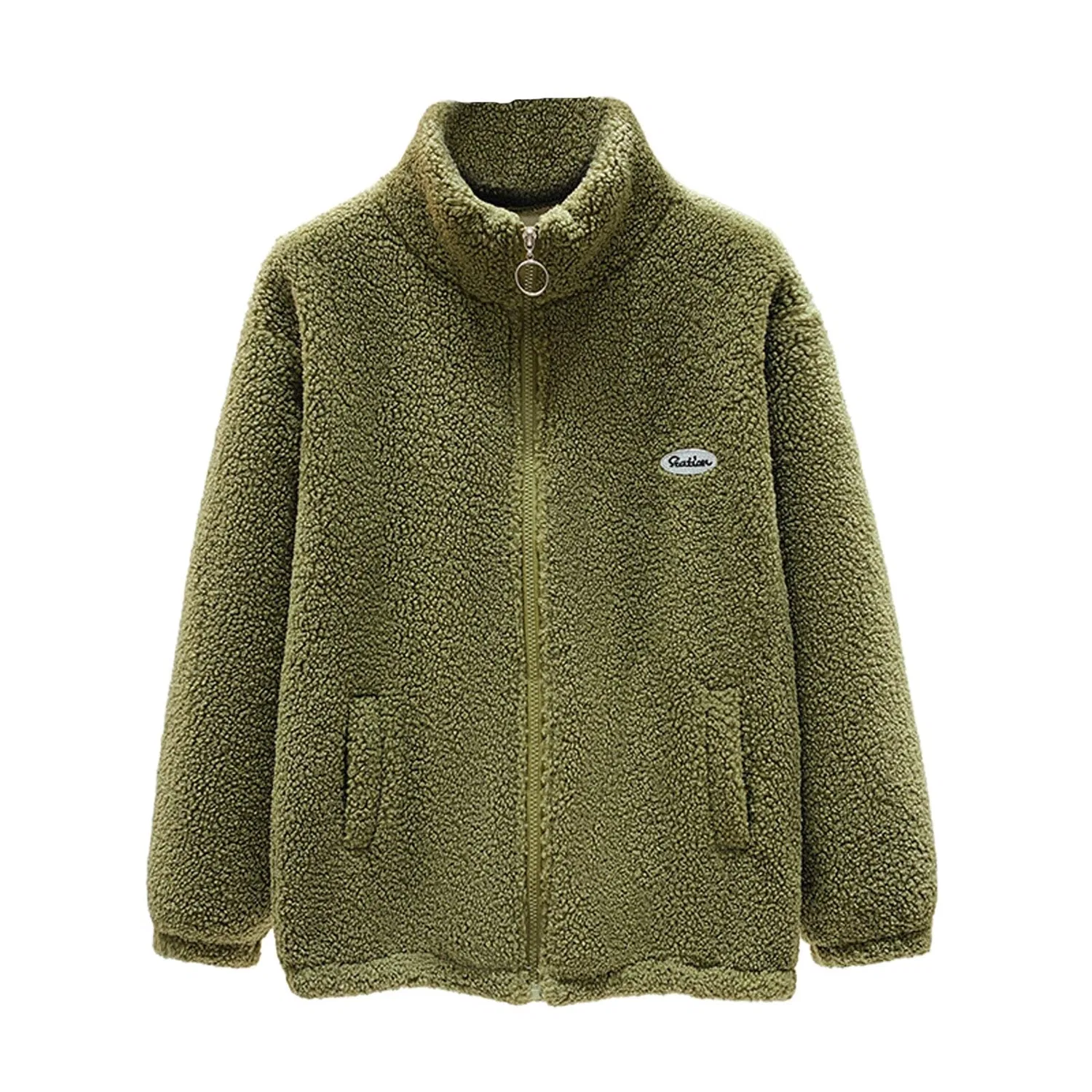 Женское зимнее пальто с воротником-стойкой из флиса, green — фото 2