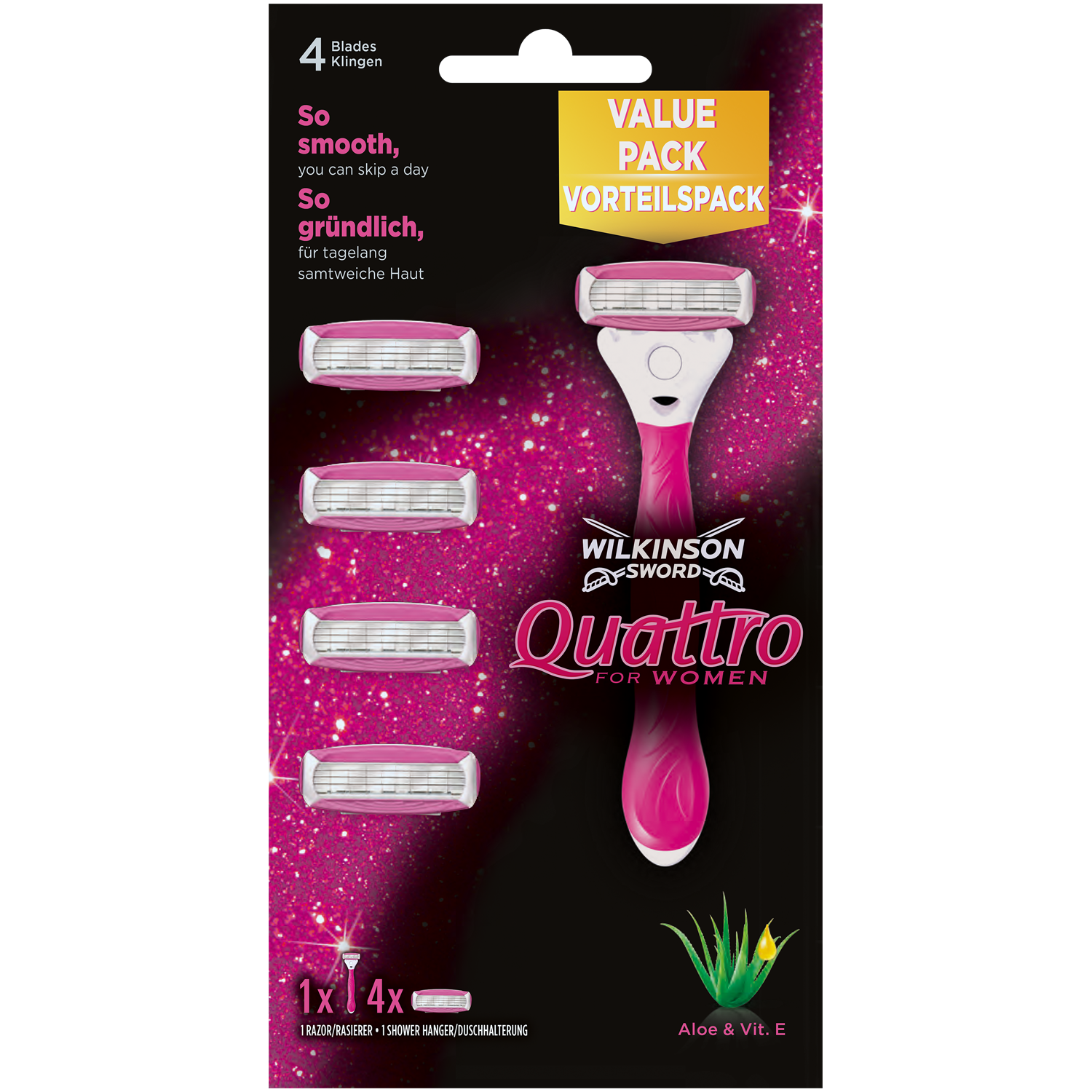 Wilkinson Sword Quattro For Women бритва, 1 шт. + картриджи, 4 шт./1 уп. - фото