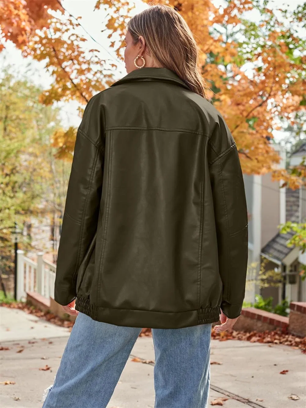 Женская куртка из искусственной кожи с принтом Oversized Leather Jackets, green — фото 4