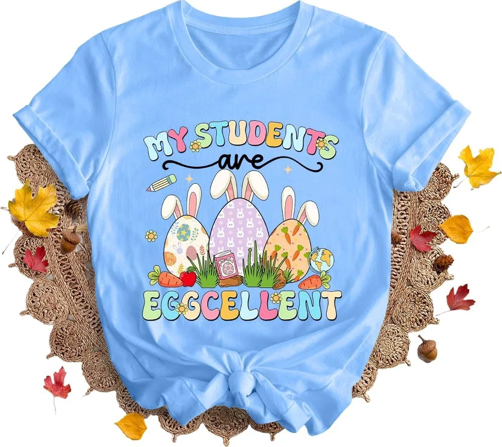 Мужская футболка с принтом Eggcellent Teacher, Carolina Blue