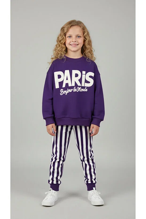 Детский спортивный комплект для девочек с принтом Paris printed tracksuit set Booni Jooni, Purple