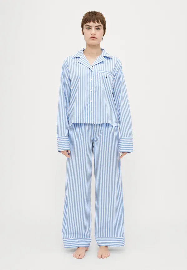 Пижамный комплект из хлопка Polo Ralph Lauren, белый/светло-голубой