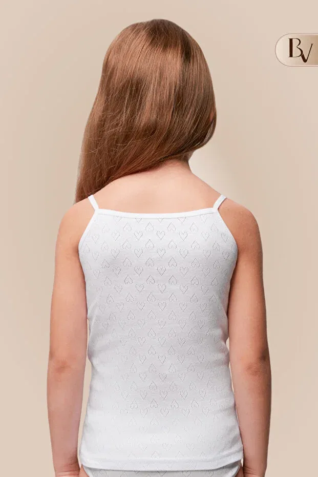 Детский комплект маек для девочек 100% cotton thread strap girls' heart patterned undershirt white 2 pieces Bella Veza, White — фото 2