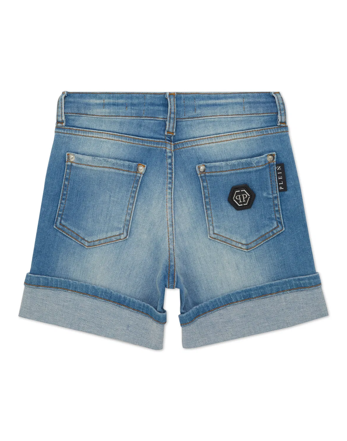 Детские джинсовые шорты с отворотами Cuff Denim Shorts PHILIPP PLEIN, Coted'Azure — фото 2