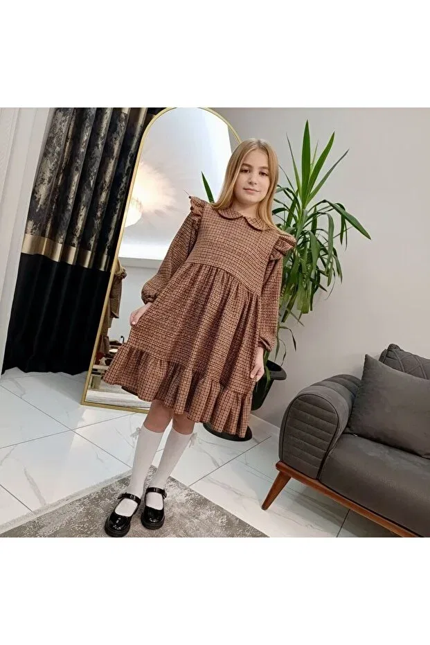 Детское платье для девочек с принтом Opheliateks, Brown Plaid — фото 2