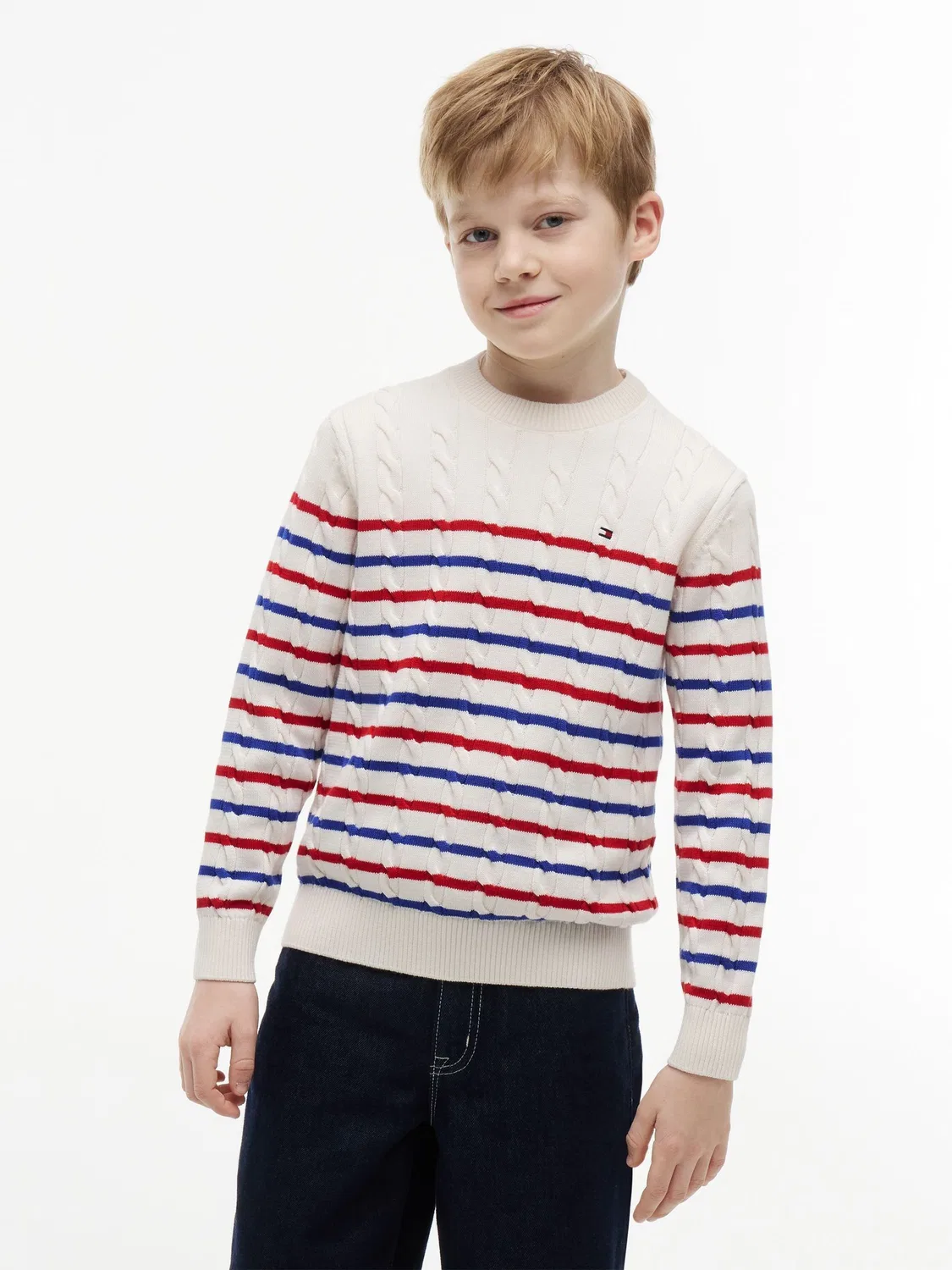Джемпер с кабельным вязанием, Essential Tommy Hilfiger, белый