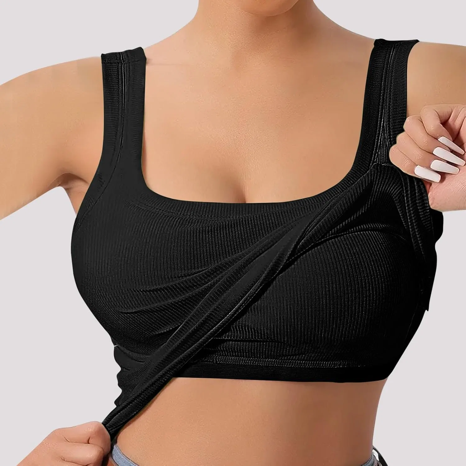 Женская майка с встроенным бюстгальтером Ribbed Fitted Stretch, Black — фото 2
