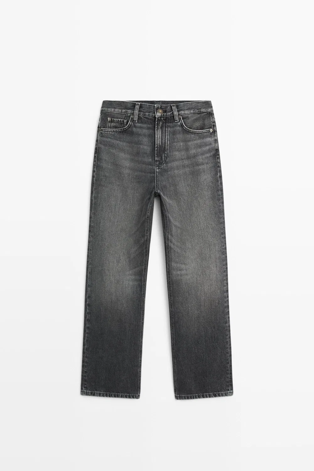 Джинсы Massimo Dutti High-Waist Straight-Leg, серый — фото 2