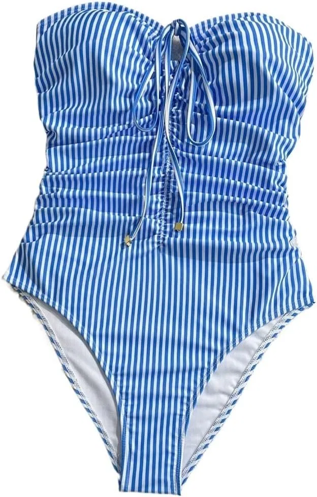 Женский цельнокроеный купальник с цветными блоками Monokini, Striped Blue