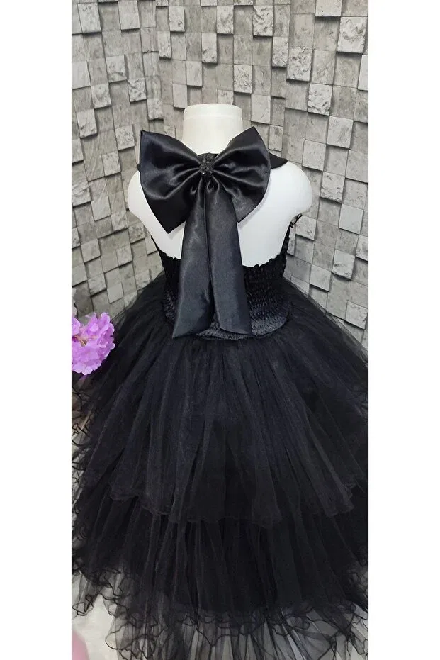 Детское платье для девочек из фатина Boztaş Bebe, Black — фото 4