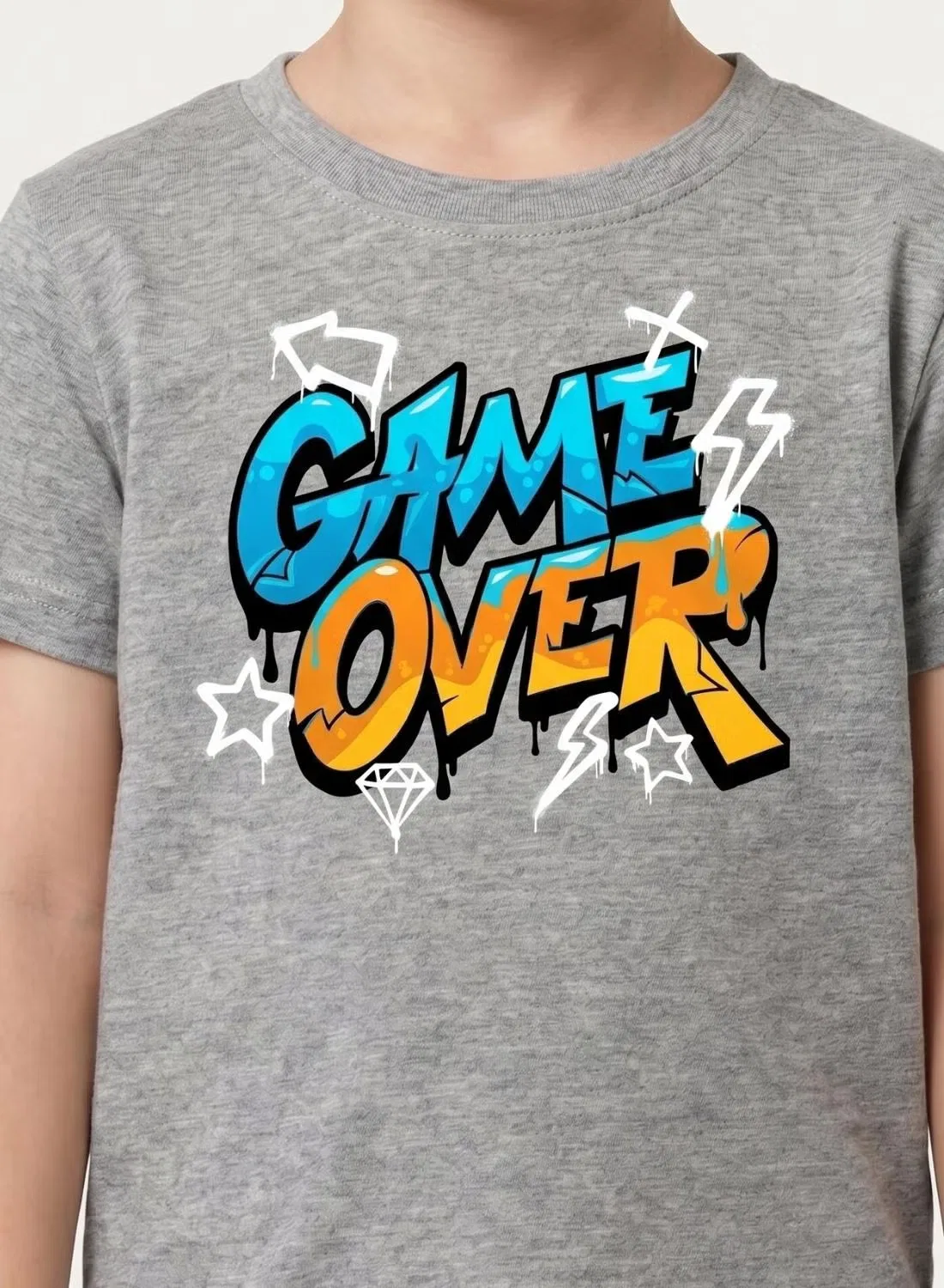 Футболка с принтом Game over для мальчиков Babyqlo, серая — фото 4
