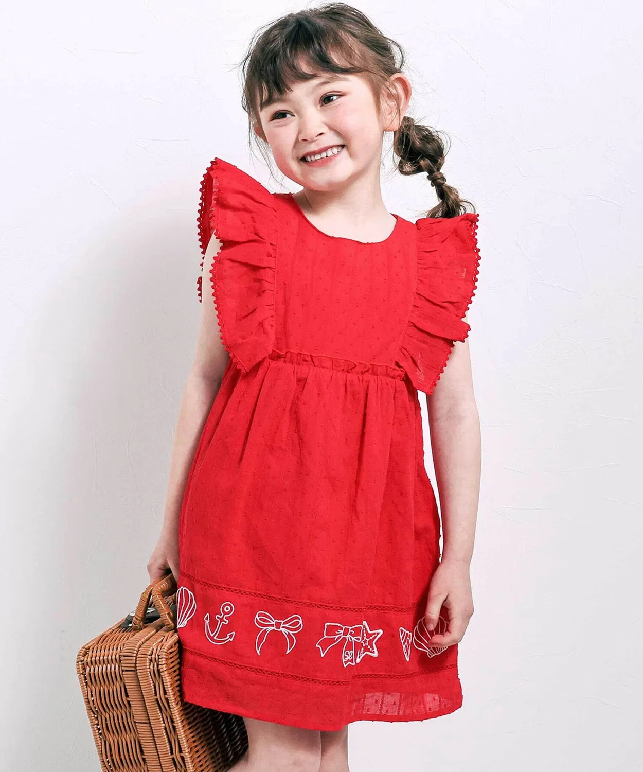 Детское платье для девочек с морской вышивкой, модель Marine Embroidery SLAP SLIP, Red