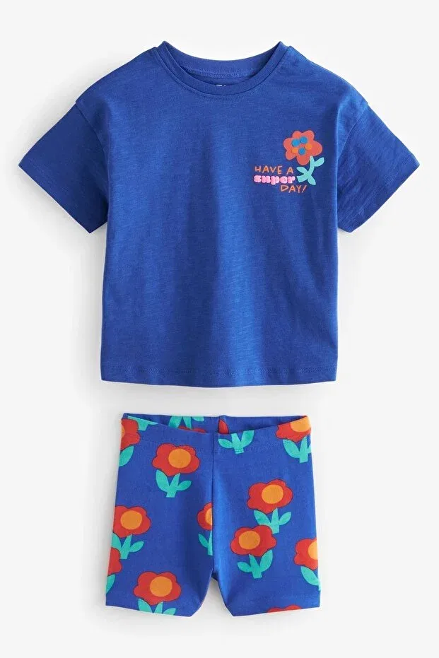 Детский комплект для новорожденных с цветочным принтом Cotton floral patterned 2-piece set Next Baby, Blue — фото 2