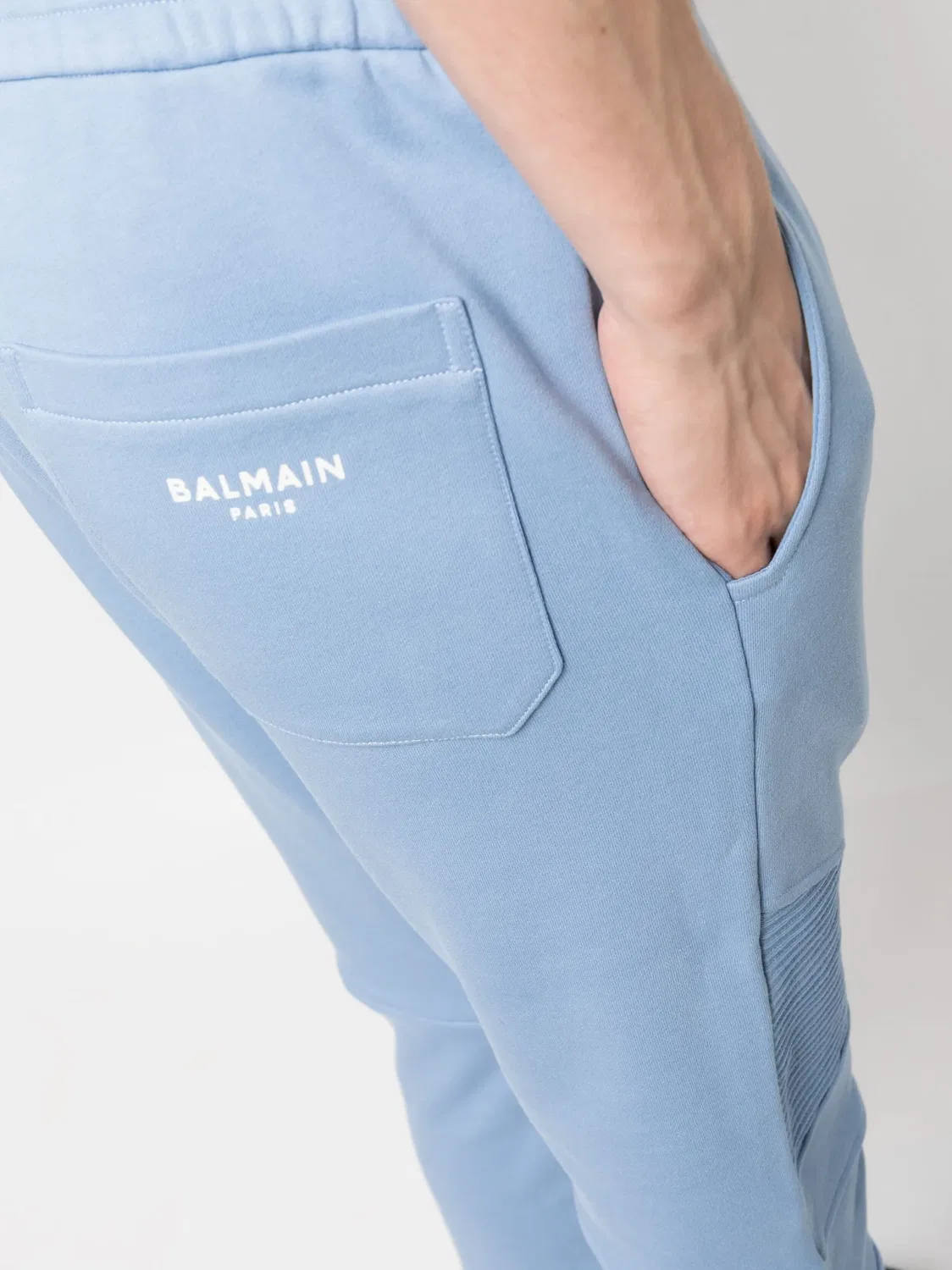 Штаны из хлопка с эластичным поясом Balmain, светло-голубой — фото 3