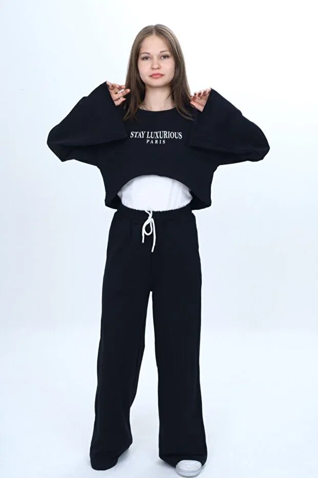 Детский спортивный комплект для девочек хлопковый Jannock, Black