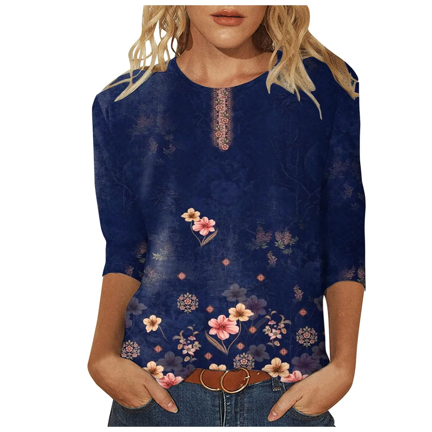 Женская футболка с принтом Nightgown Cotton Plush, 6-dark Blue