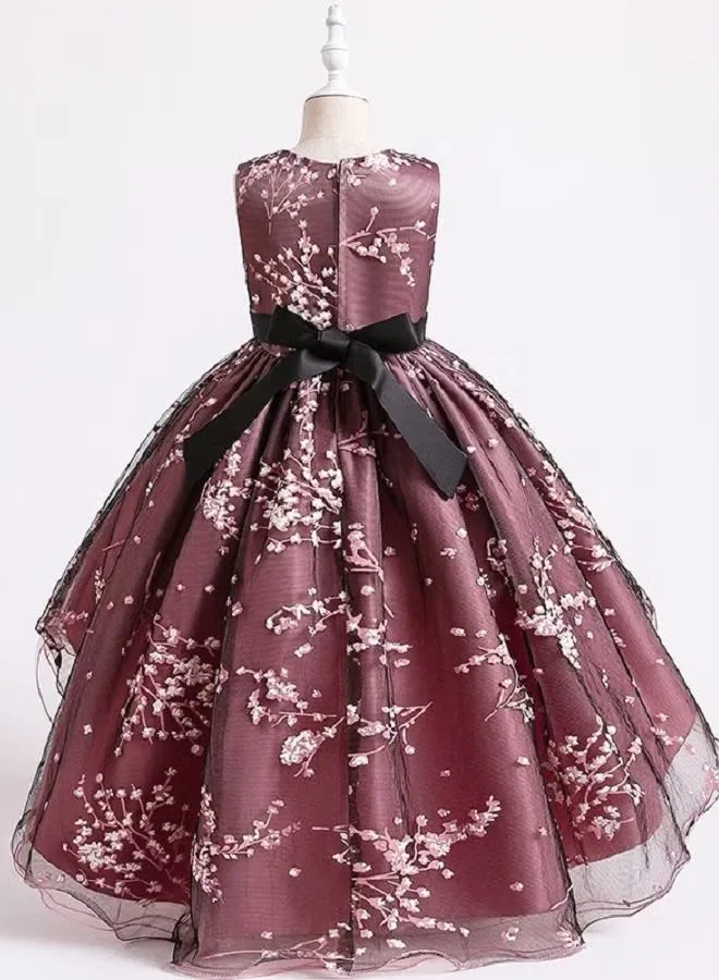 Платье с вышивкой и шлейфом для цветочницы Best Gift Fashion, коричневый — фото 3