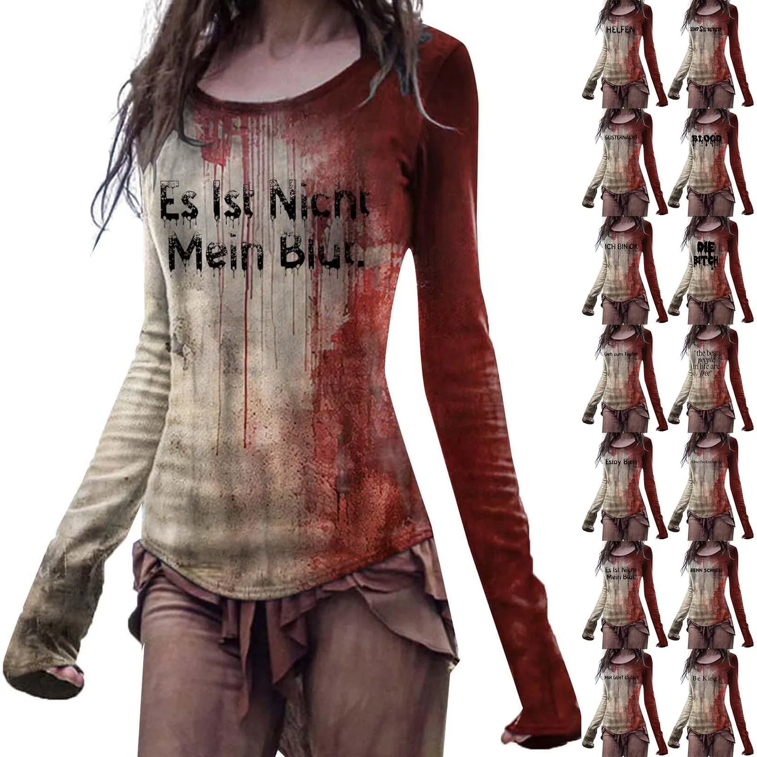 Женская футболка с длинным рукавом с принтом Halloween Costume, Red2