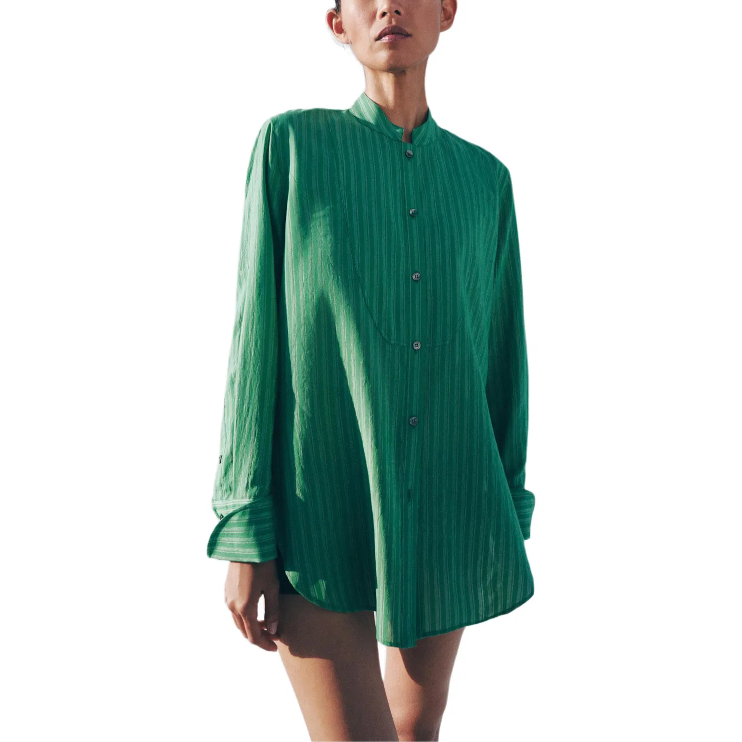 Женская рубашка с воротником-стойкой ZW Shirts ZARA, Green — фото 4