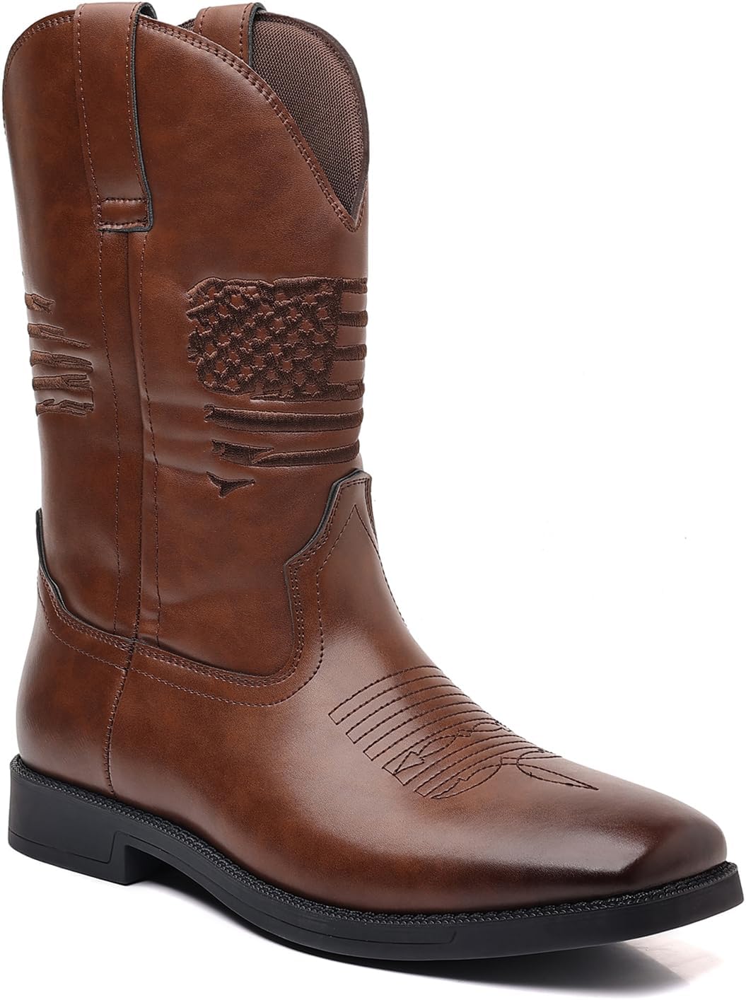 

Ковбойские сапоги для мужчин Классические вышитые вестерн-сапоги Противоскользящие ботинки с квадратным носком Короткие модные ретро-сапоги Abborora, коричневый