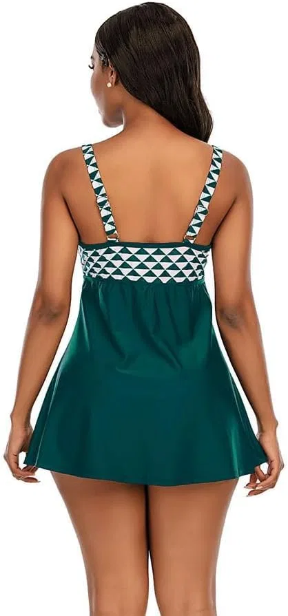 Женский танкини-комплект с треугольными чашками и шортами Plus Size, Green — фото 2