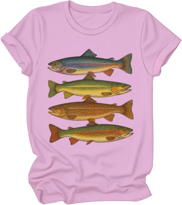 Футболка с принтом радужной форели Trout Fishing, Pink-y