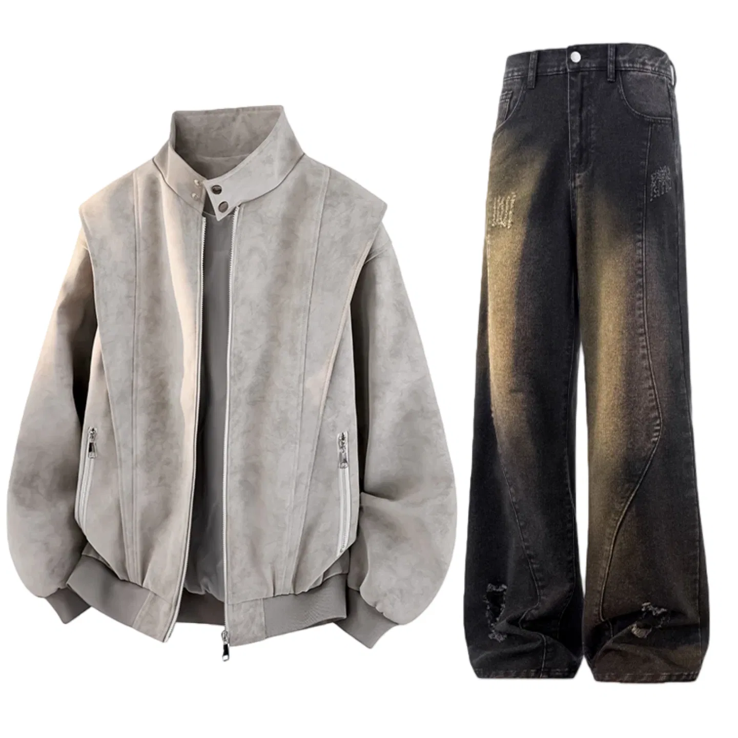 Детский спортивный комплект с воротником-стойкой Casual Sportswear GWAF, Gray Top/Black Pants