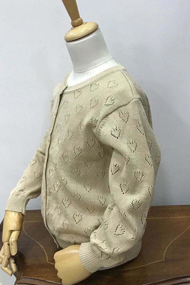 Детский вязаное кардиган для девочек с ажурным узором Nonno Kids, Beige — фото 2