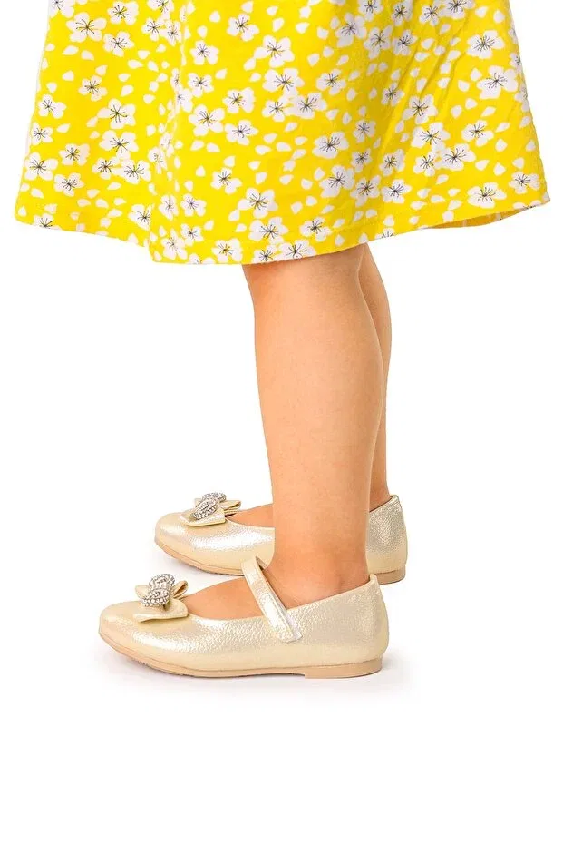 Детские балетки с бантом на липучке Basics Kiko Kids, Gold — фото 2