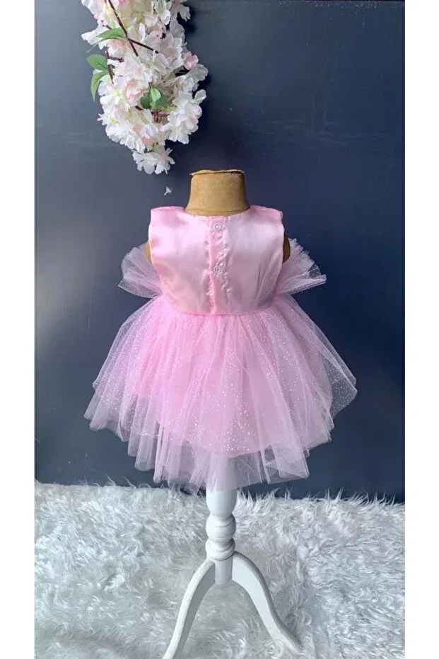 Детское платье для девочек из фатина без рукавов Petite Ponpon Baby, Pink — фото 3