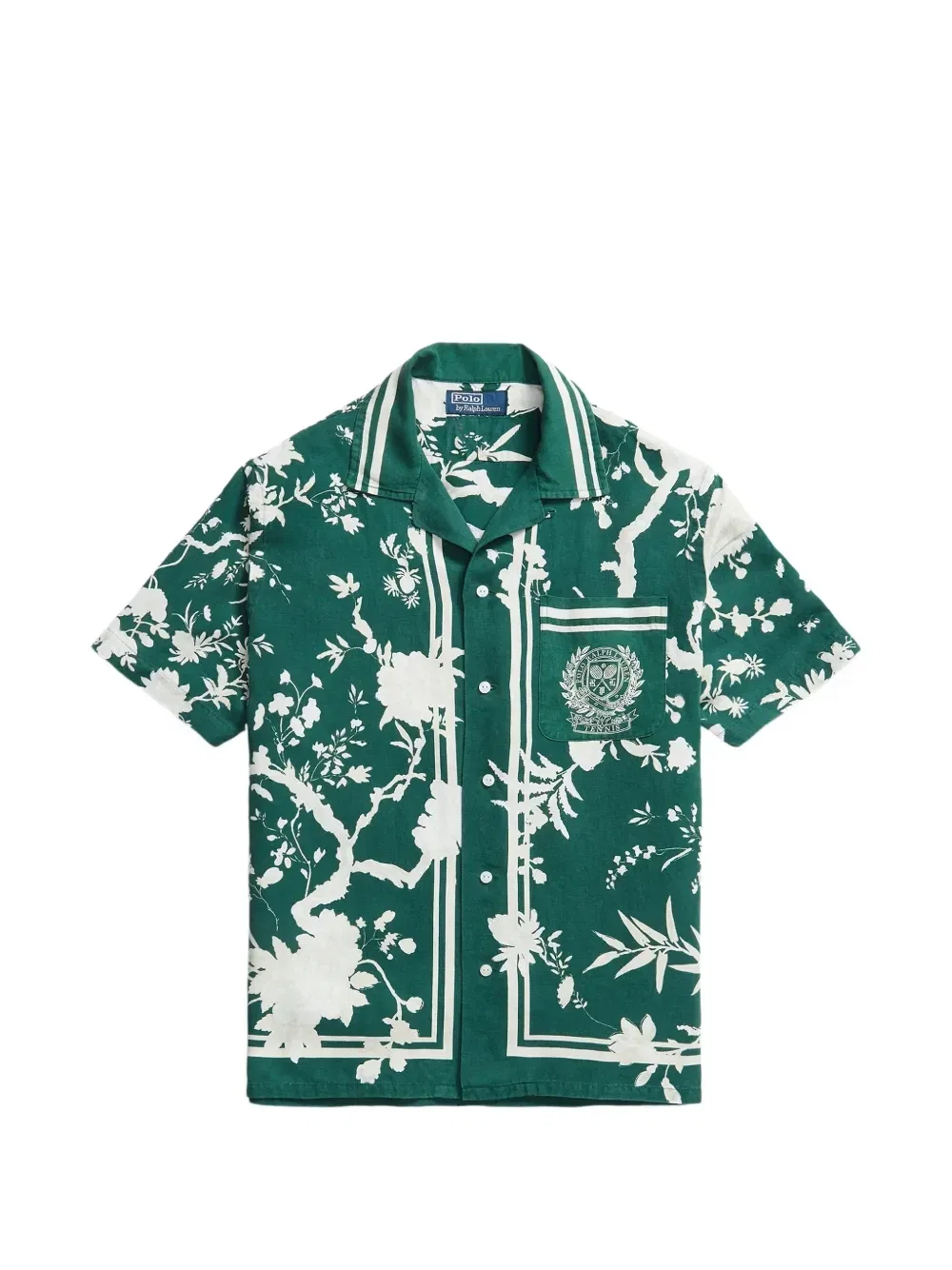 Рубашка в полоску с цветочным принтом Wimbledon Polo Ralph Lauren, зеленый