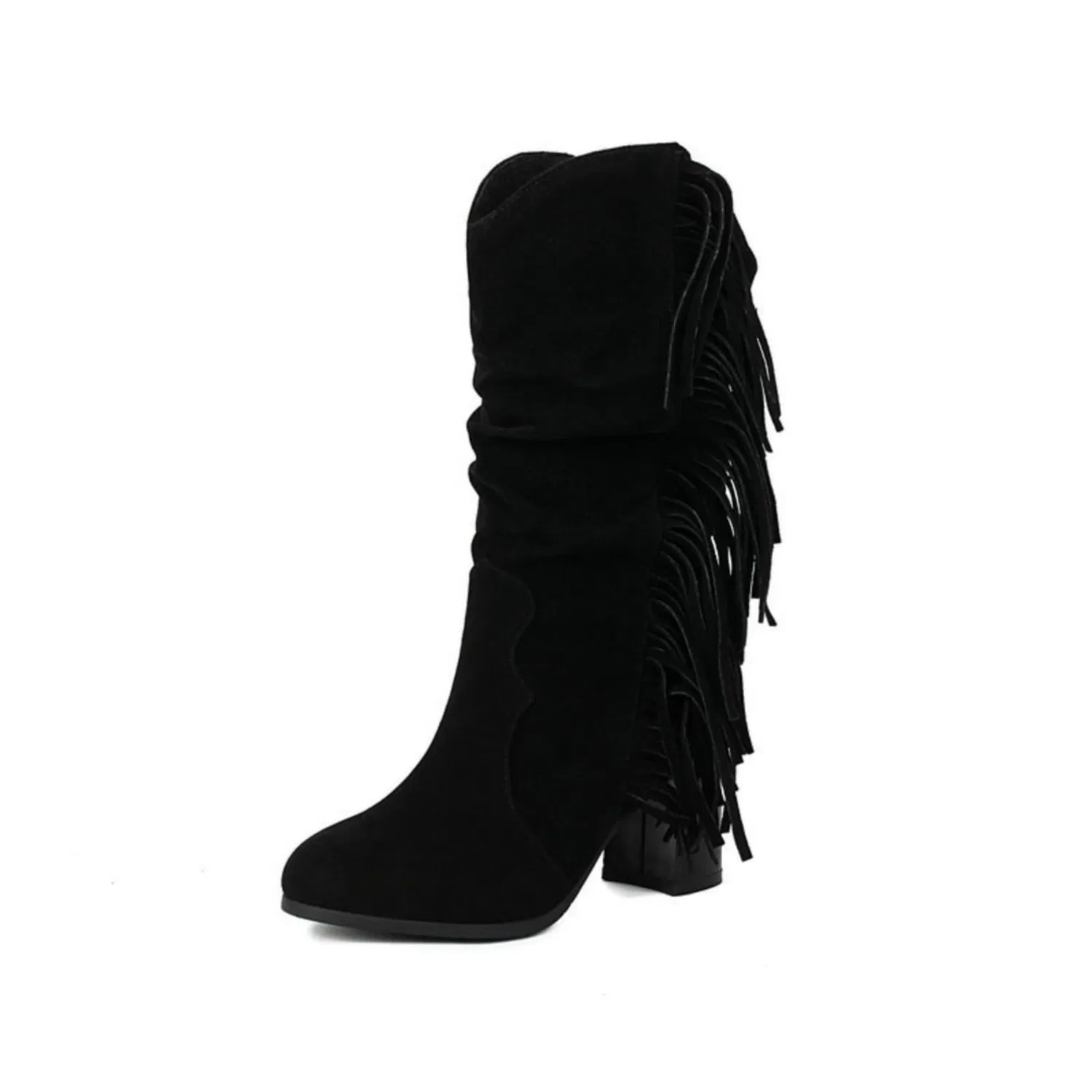 Детские ковбойские сапоги для девочек с бахромой, Nero