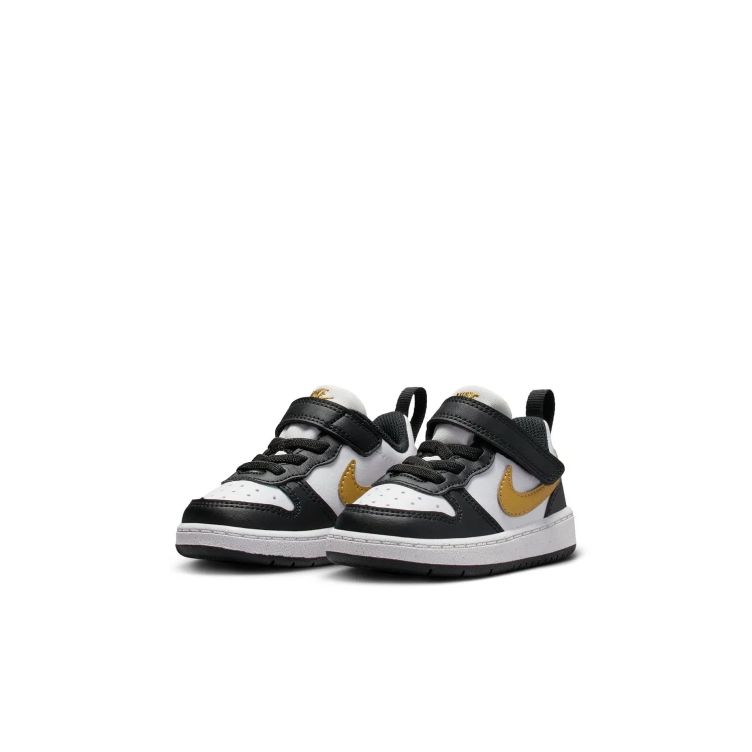 Детский кроссовок для мальчиков с длинным шнурком NIKE Court Borough Low Recraft NIKE, Black Metallic Gold Black White — фото 2