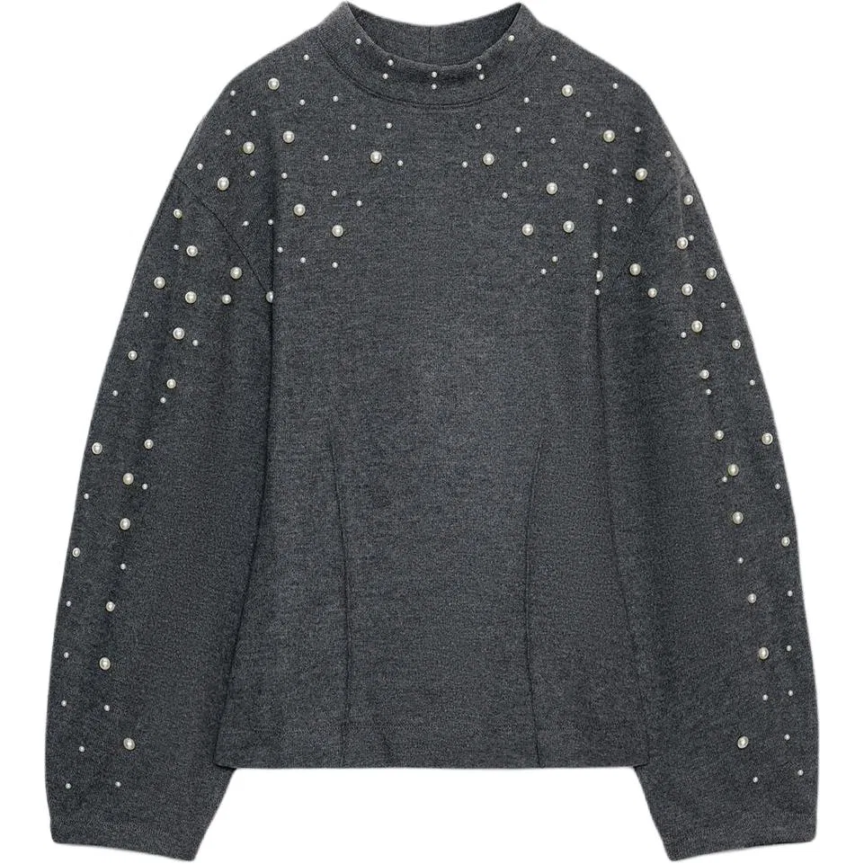 Женский свитер с полу-водолазкой, серый, ZARA