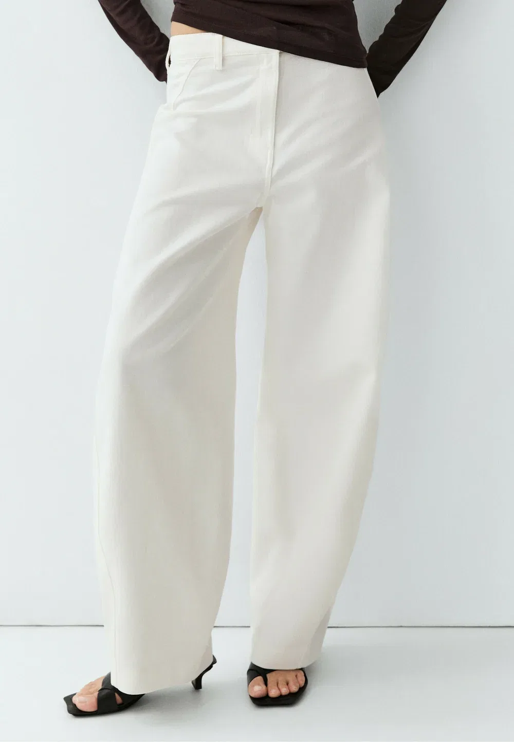 Брюки прямого кроя из 100% хлопка - джинсы прямого кроя Massimo Dutti, White