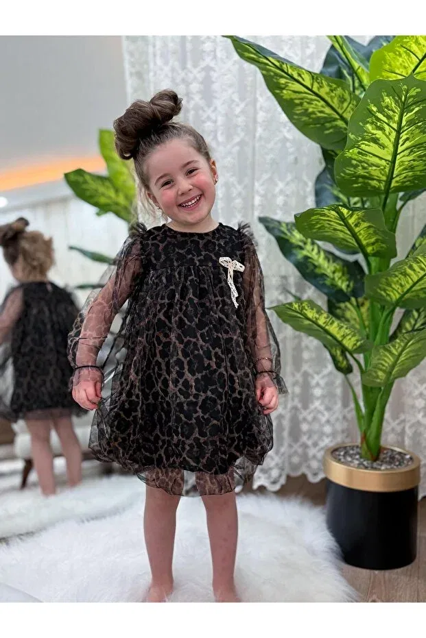 Детское платье для девочек с принтом Leopard Print Tulle Balloon Dress Babymoon Kids, Leopard