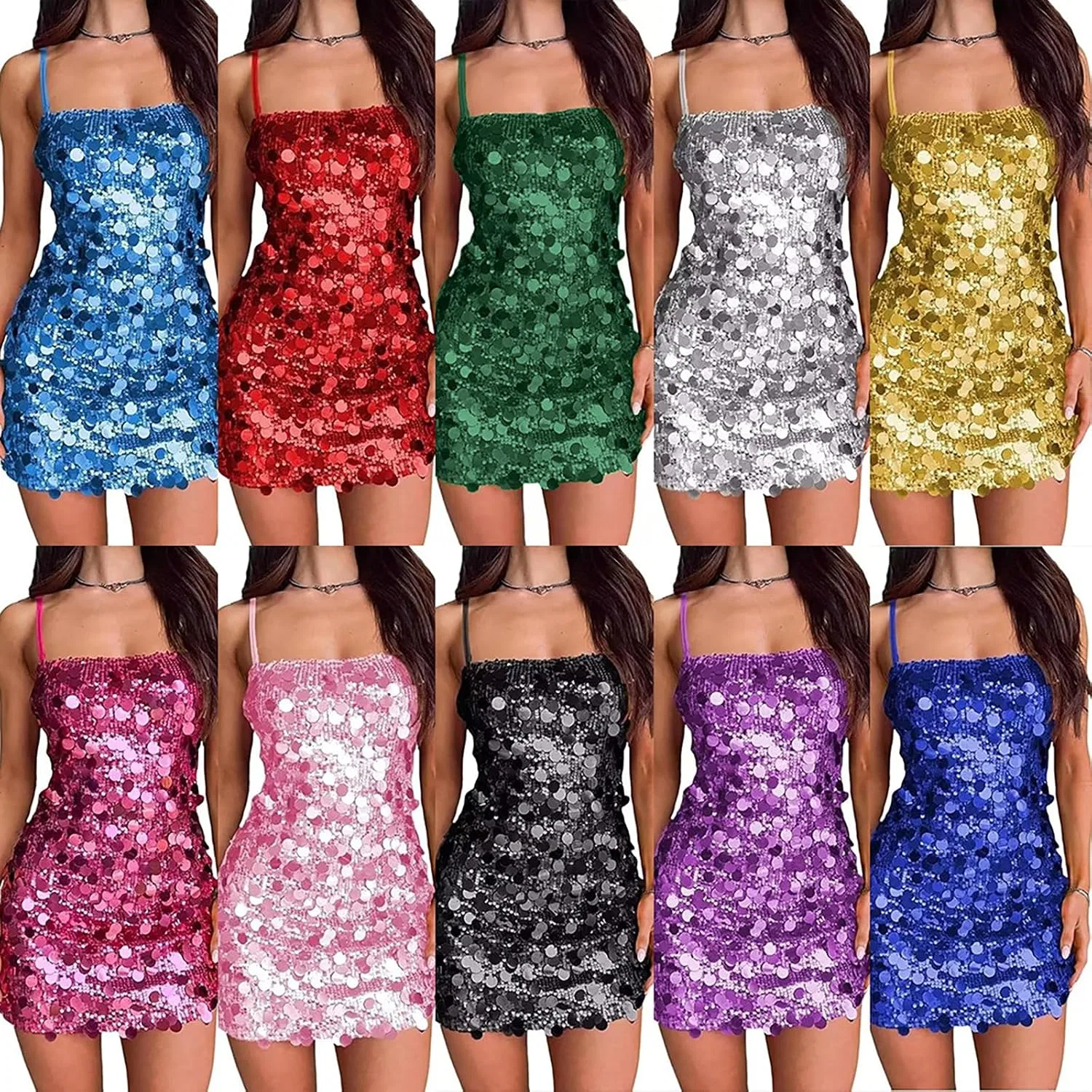Женское мини-платье с пайетками на бретелях Bodycon, 68 — фото 2