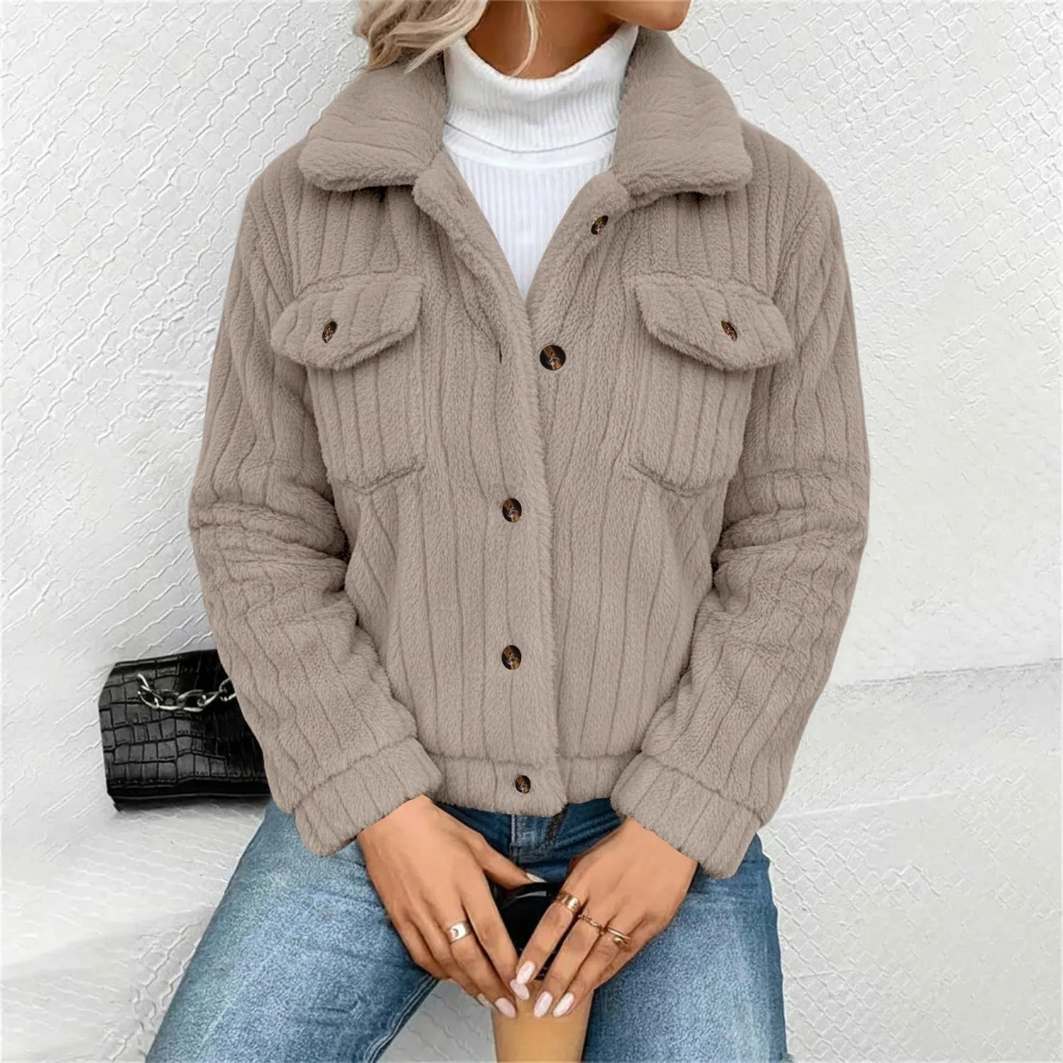 Женская куртка из флиса с принтом Teddy Fleece Jacket, Beige — фото 3